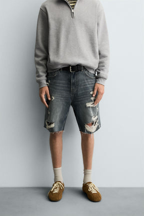RIPPED DENIM BERMUDA SHORTS - Image 2