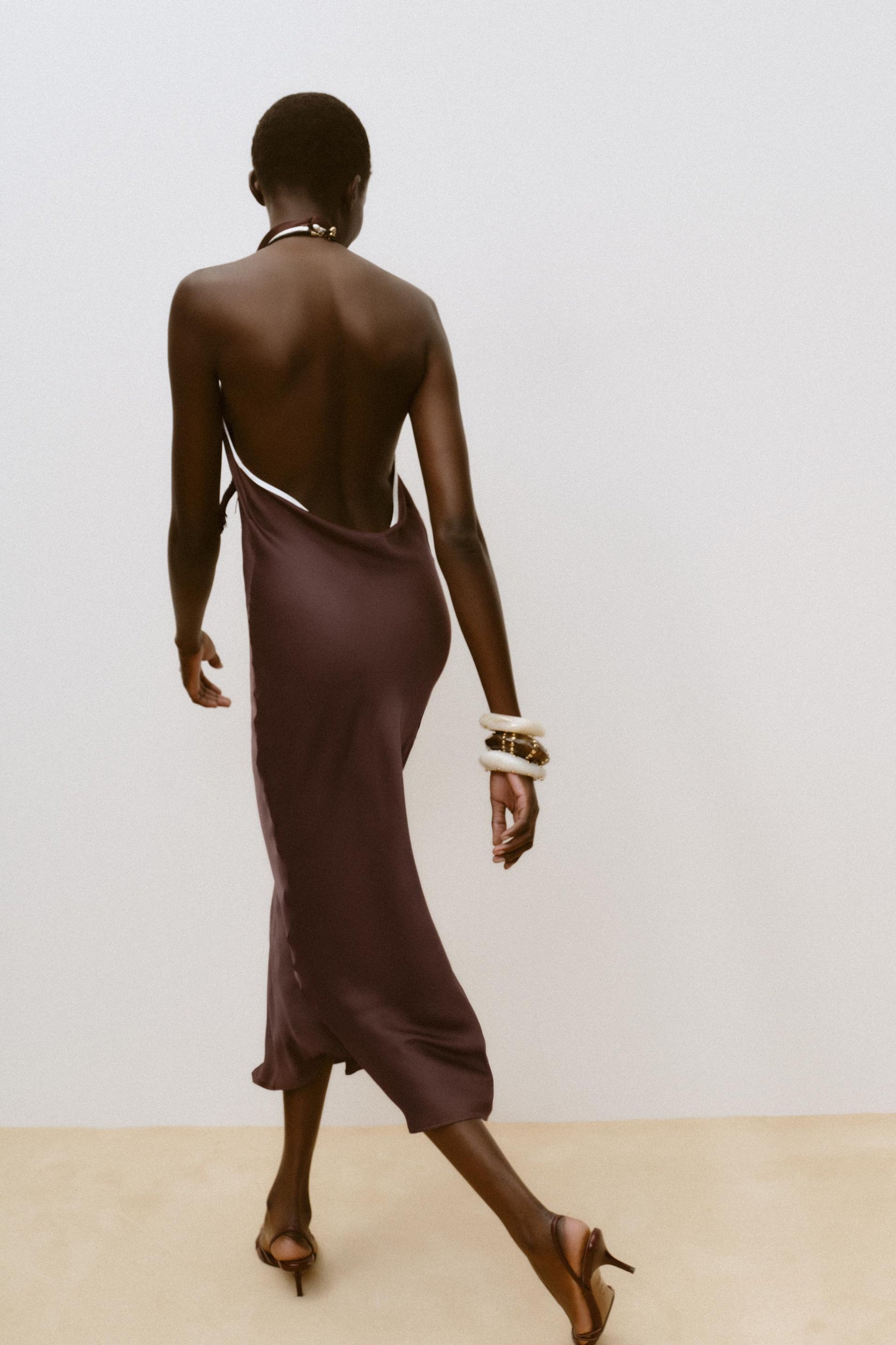 CONTRAST TRIM SATIN MIDI DRESS - Image 3