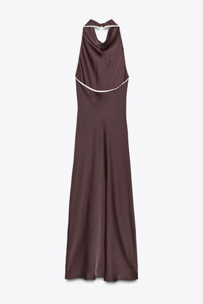 CONTRAST TRIM SATIN MIDI DRESS - Image 5