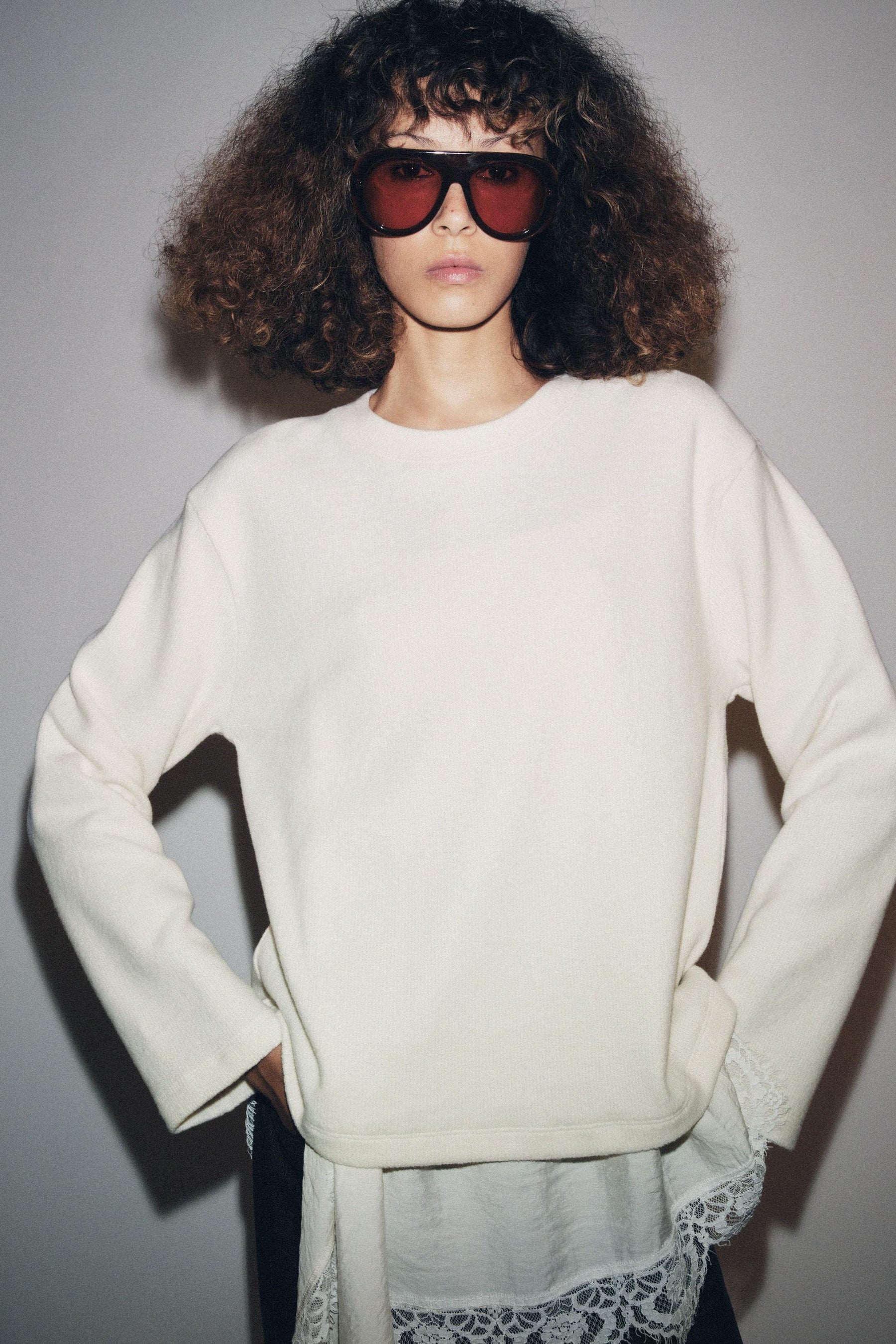 Asymmetric Lace Detail T-Shirt