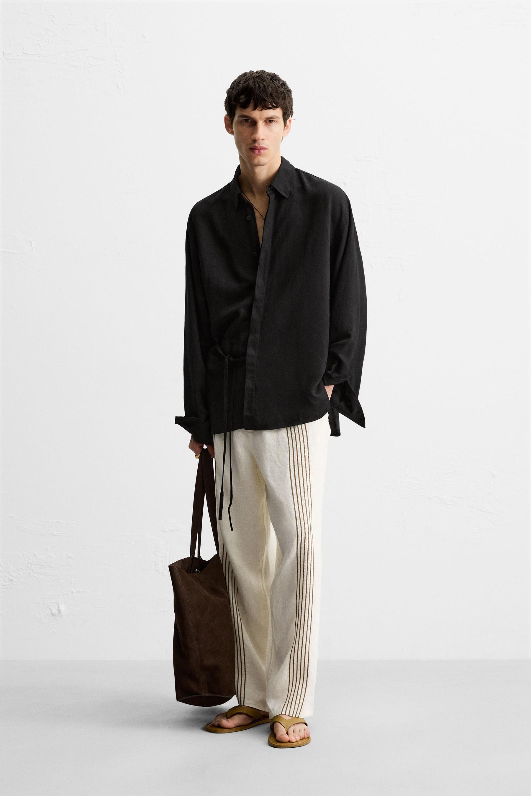 100% LINEN EMBROIDERED TROUSERS - Image 1