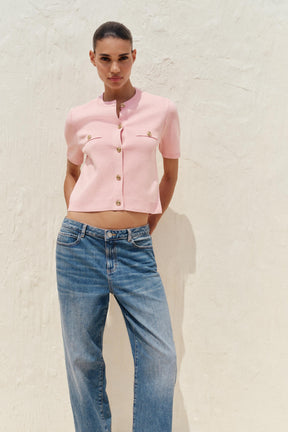 SHORT SLEEVE KNIT CARDIGAN - Image 1