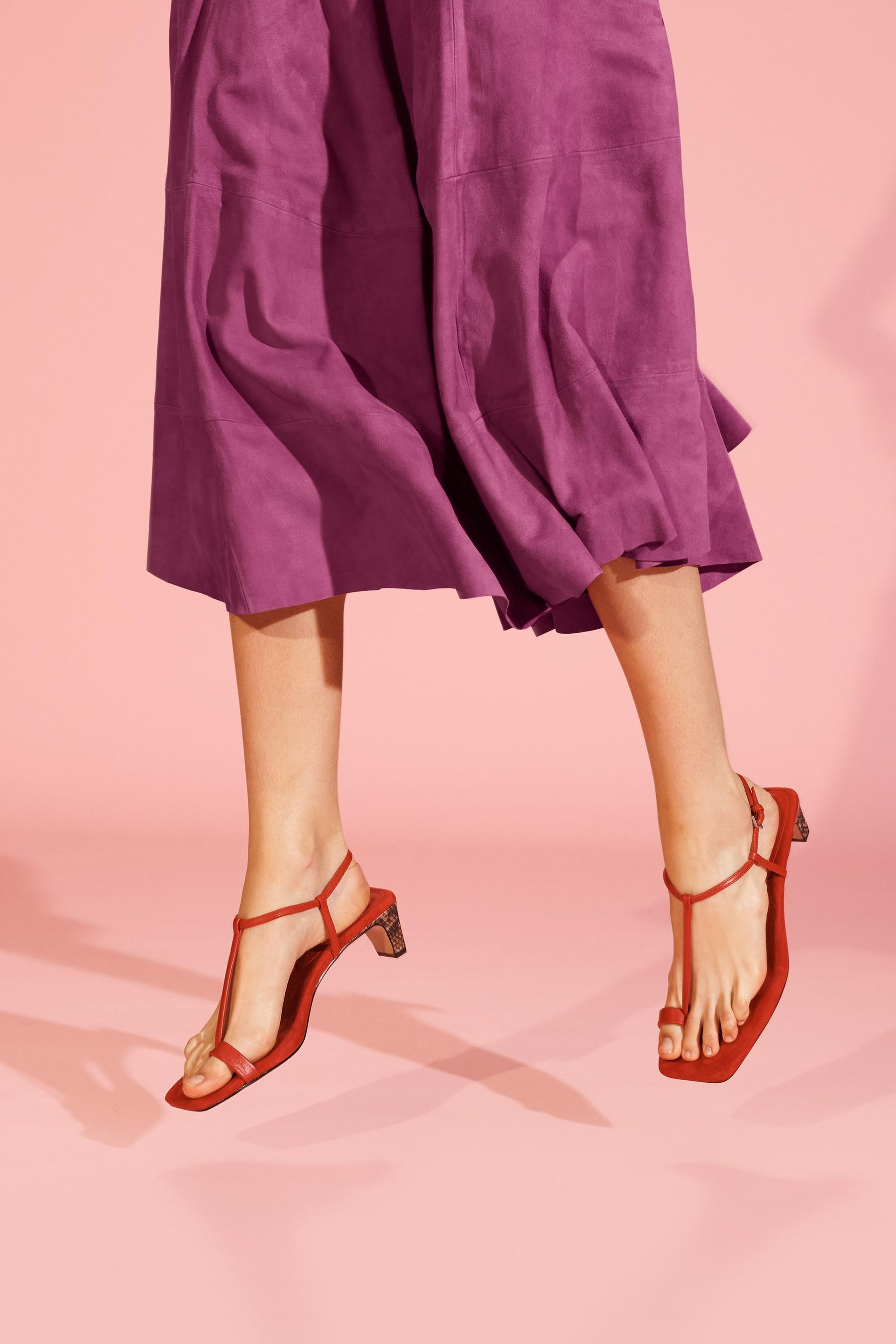 Suede Leather Midi Skirt