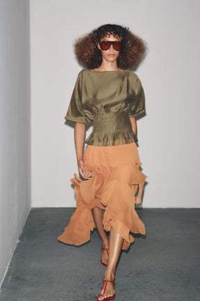 PLEATED WAIST COMBINED KNIT BLOUSE - Image 1