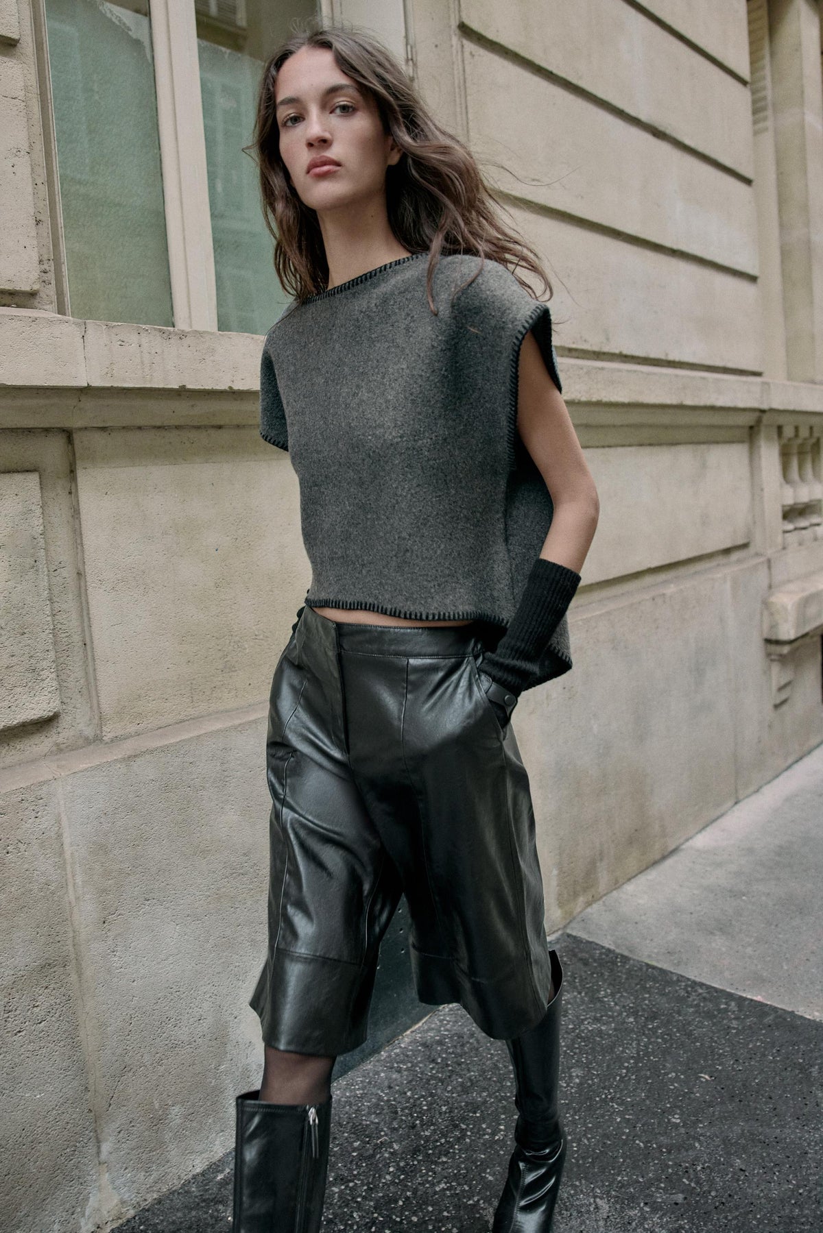 KNIT WAISTCOAT WITH CONTRAST TOPSTITCHING - Image 1