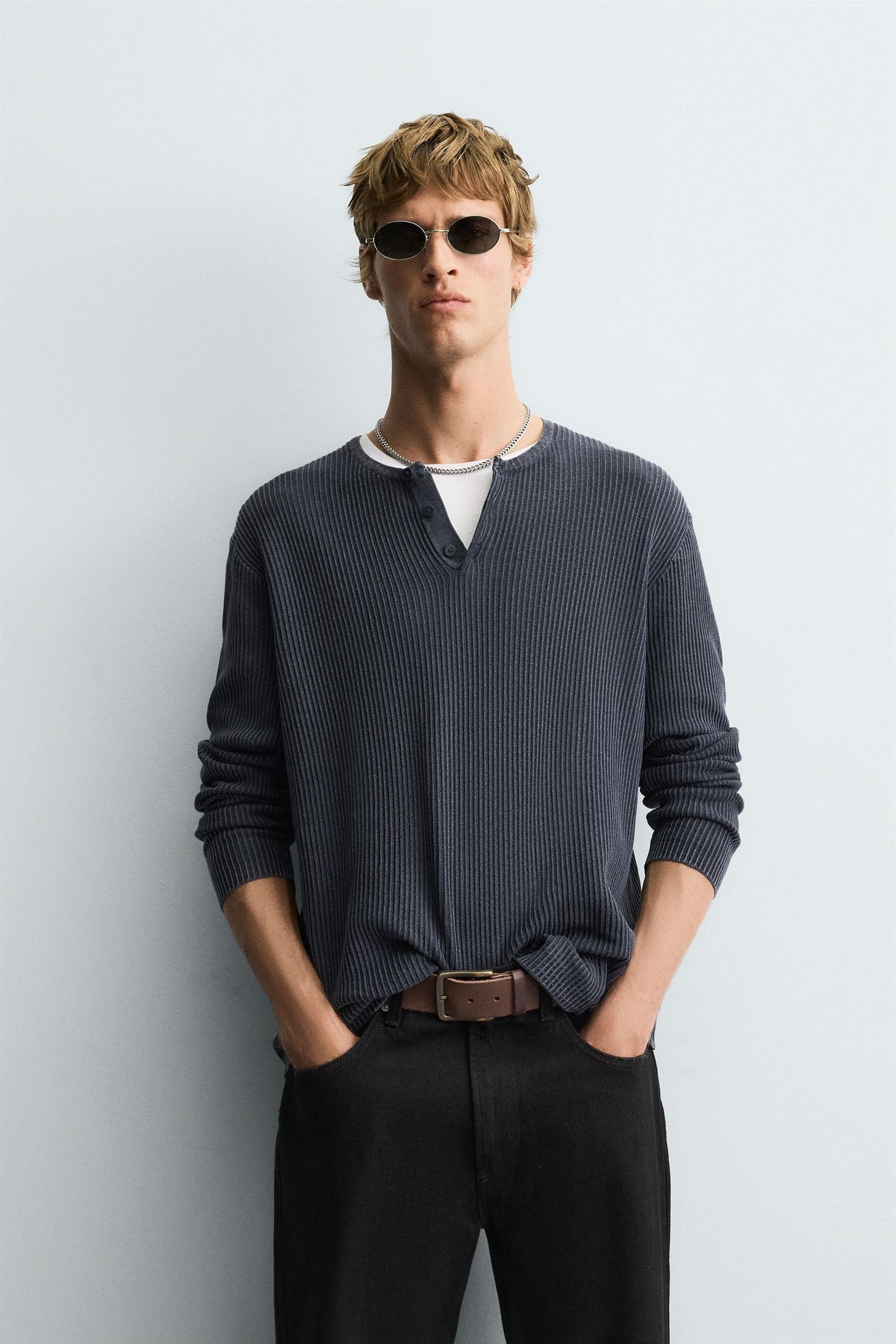 WASHED GRANDAD COLLAR JUMPER - Image 2