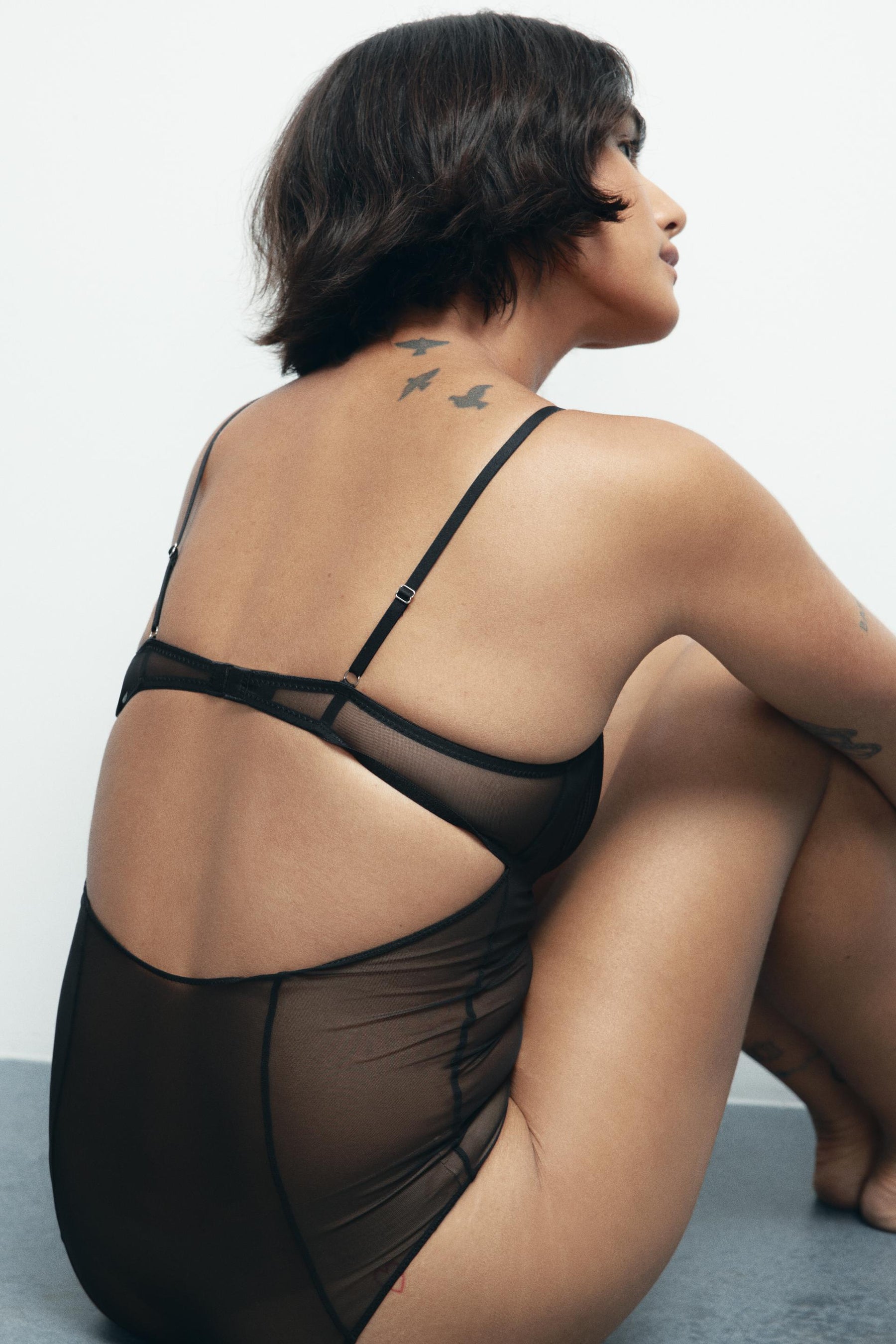 PLEATED SEMI-SHEER BODYSUIT