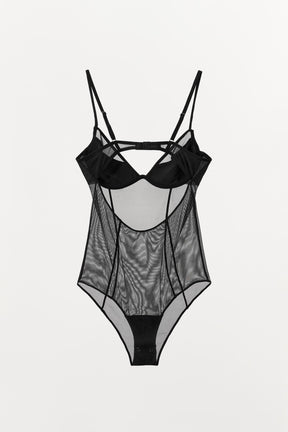 PLEATED SEMI-SHEER BODYSUIT