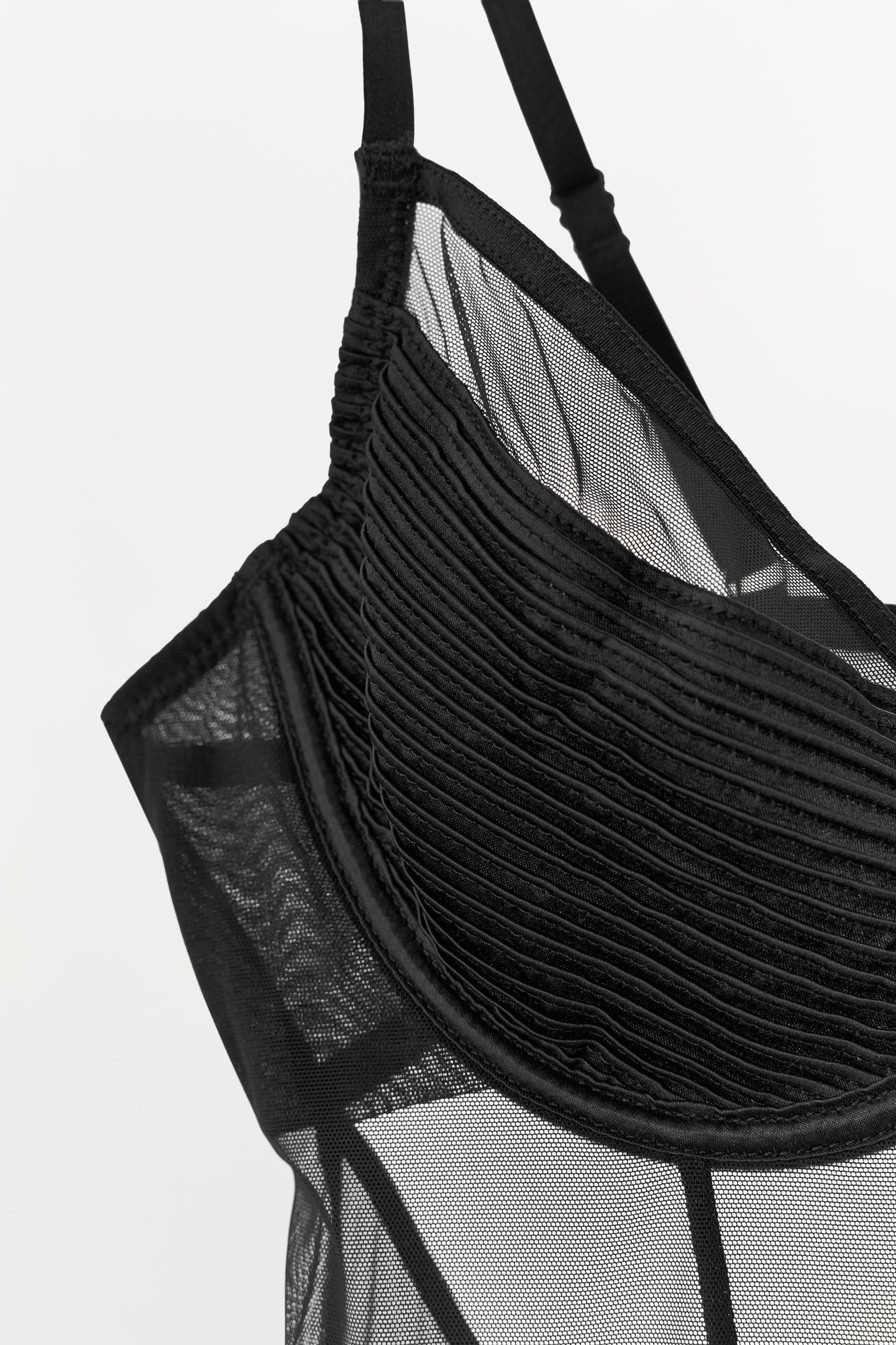 PLEATED SEMI-SHEER BODYSUIT