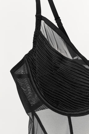 PLEATED SEMI-SHEER BODYSUIT