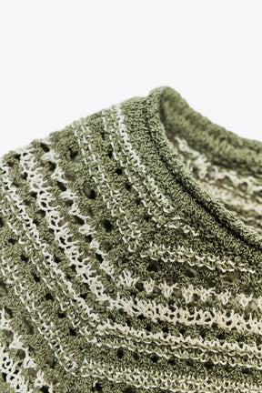 STRIPED TEXTURED KNIT SHORT SLEEVE JUMPER - Image 3