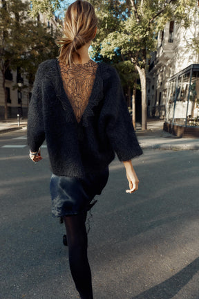 LACE-COMBINED KNIT JUMPER