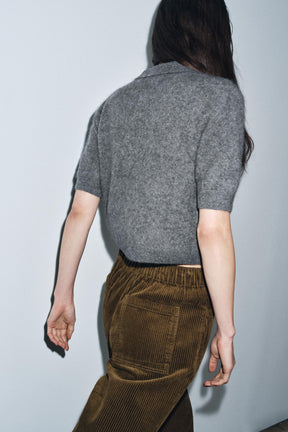 100% WOOL SHORT SLEEVE POLO CARDIGAN - Image 3