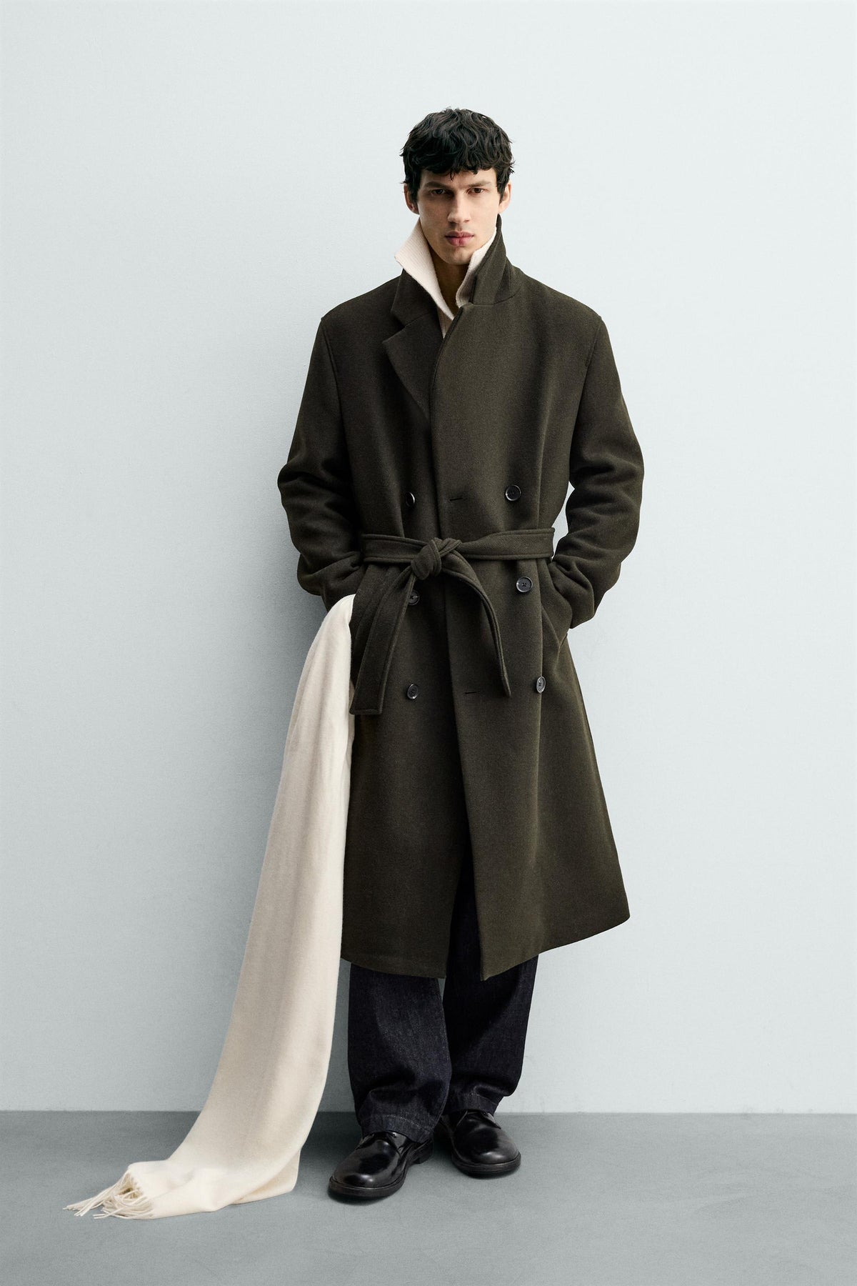 DOUBLE-BREASTED WOOL COAT WITH BELT - Image 1