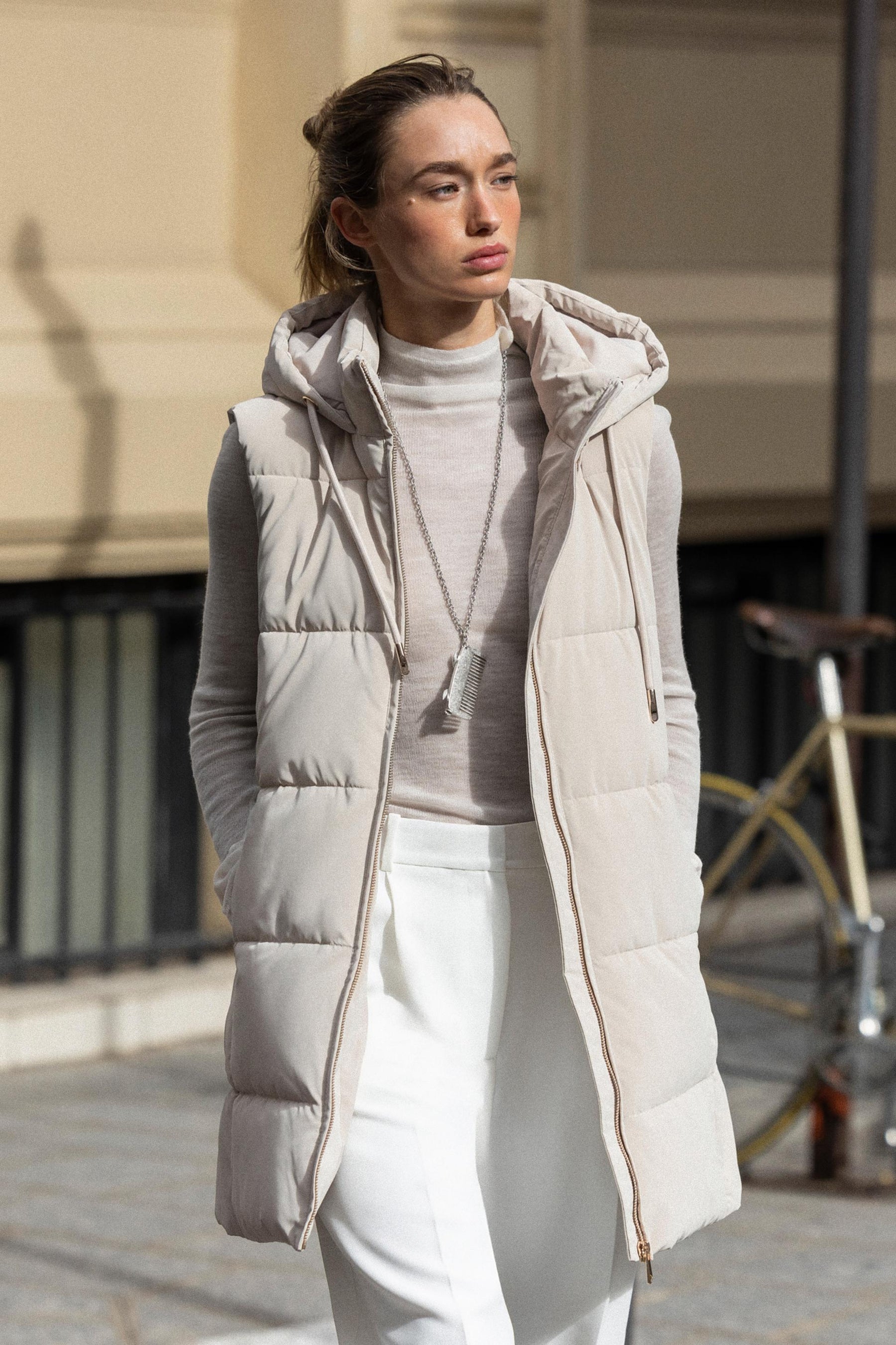 LONG QUILTED GILET WITH HOOD - Image 2