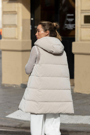LONG QUILTED GILET WITH HOOD - Image 6
