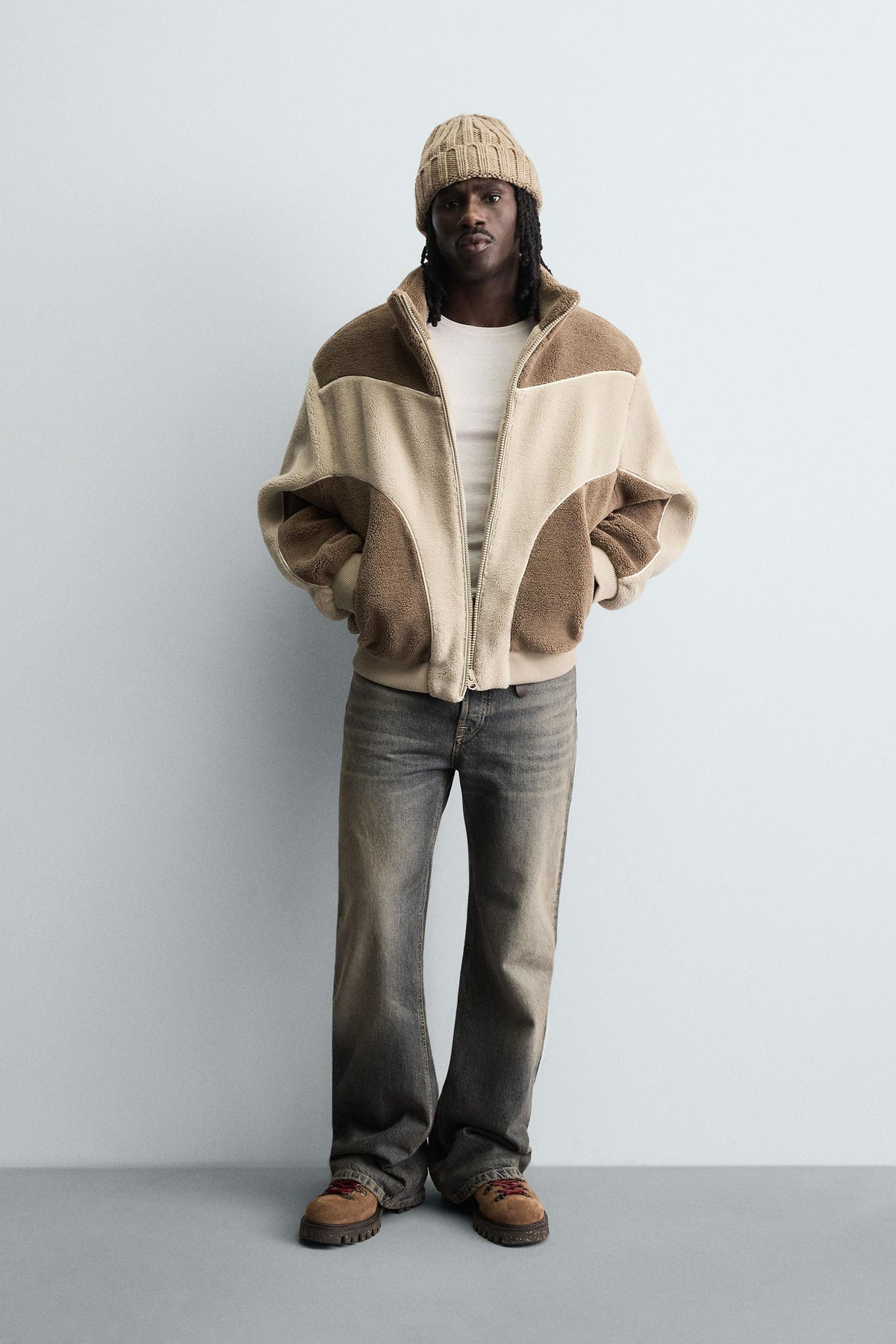 FAUX SHEARLING JACKET WITH CONTRAST TRIMS - Image 1