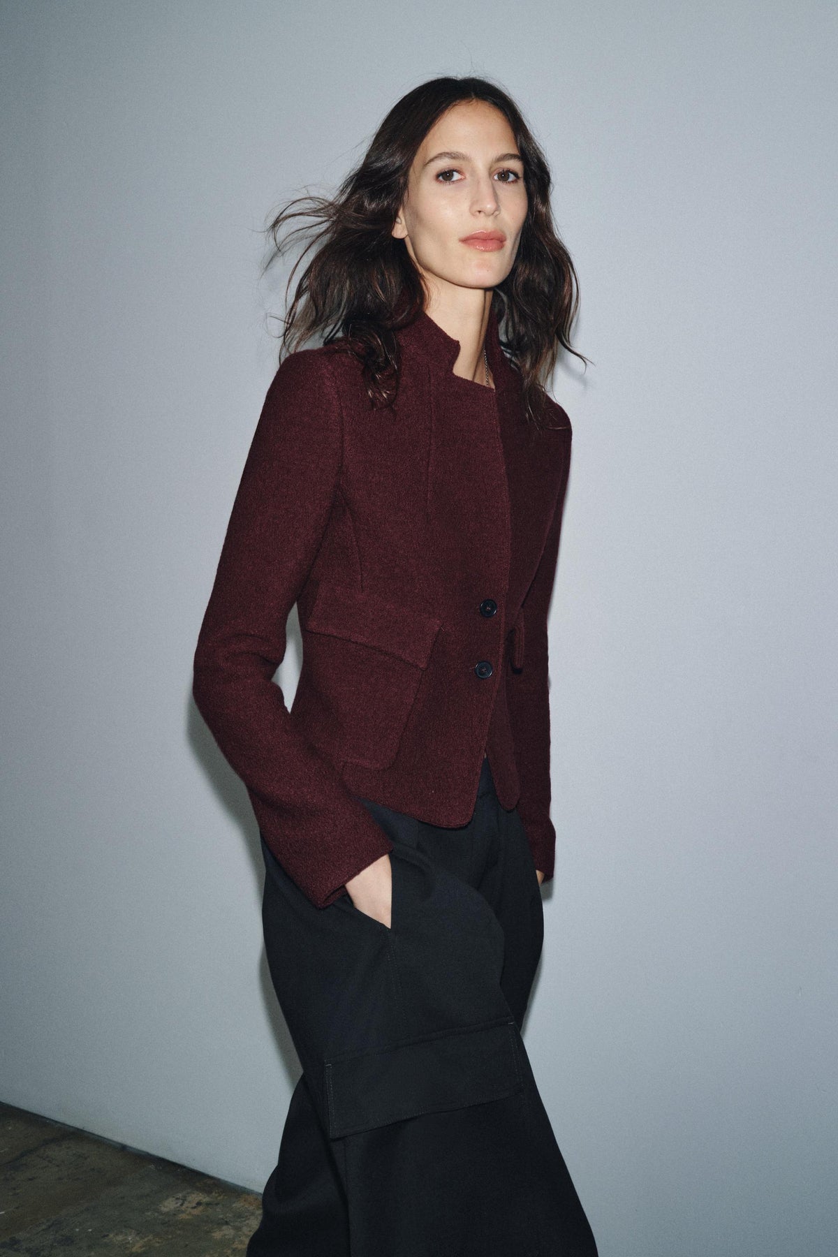 FITTED BOUCLÉ WOOL JACKET ZW COLLECTION - Image 1