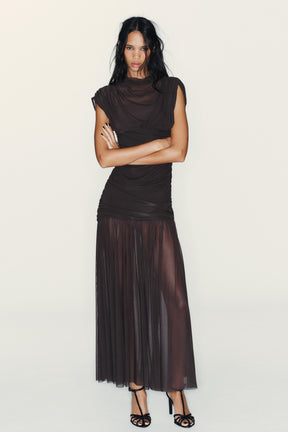 COMBINED DRAPED MIDI DRESS - Image 1