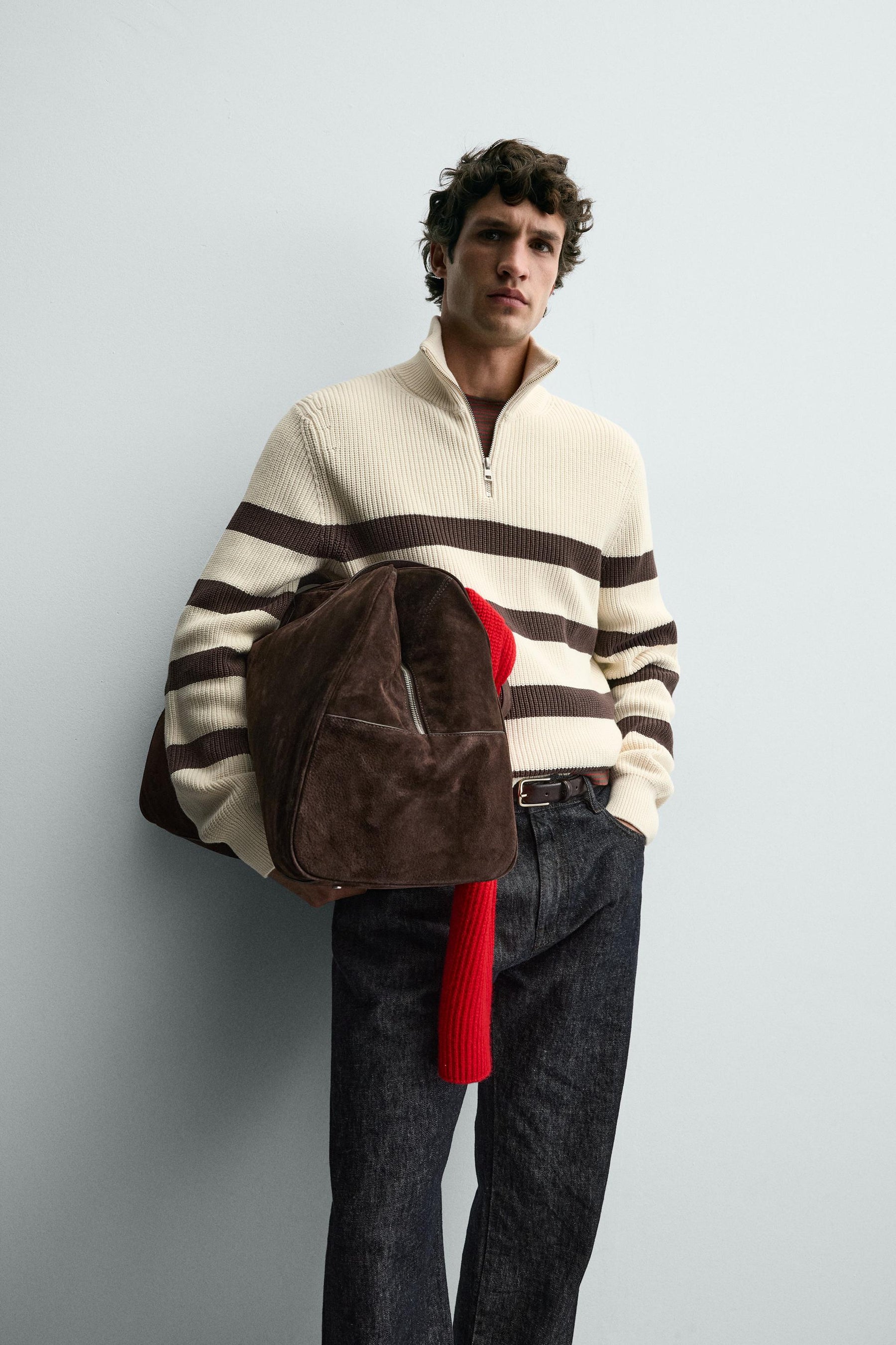 Zippered Collared Knitted Pullover