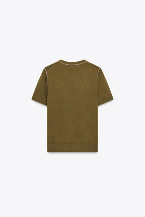 SHORT SLEEVE KNIT JUMPER WITH CONTRAST TRIMS - Image 1