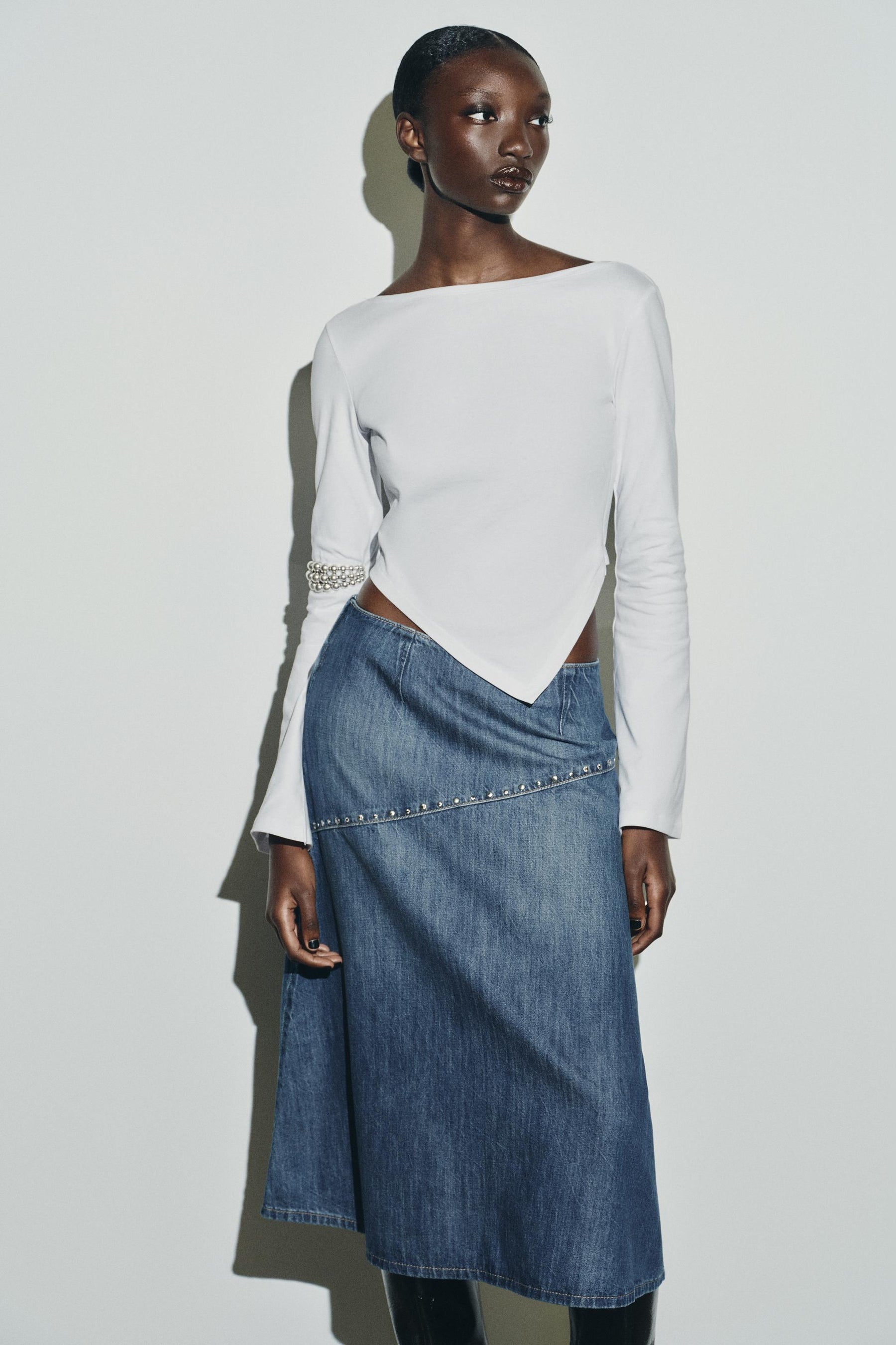 Asymmetric Boat Neck Shirt