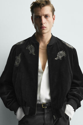 Embroidered Velvet Bomber