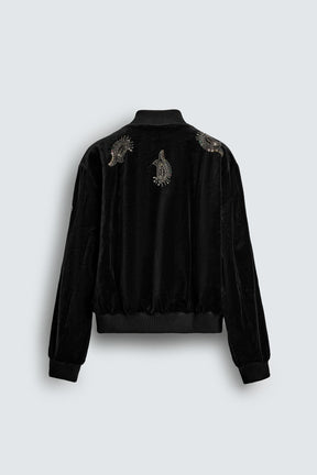 Embroidered Velvet Bomber