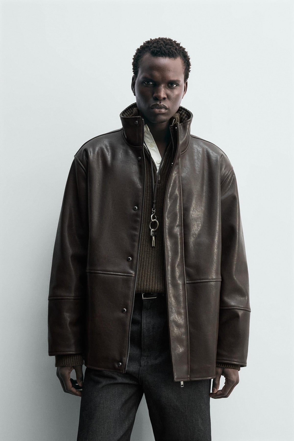 CONTRAST leather effect JACKET - Image 2