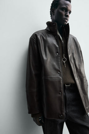 CONTRAST leather effect JACKET - Image 5