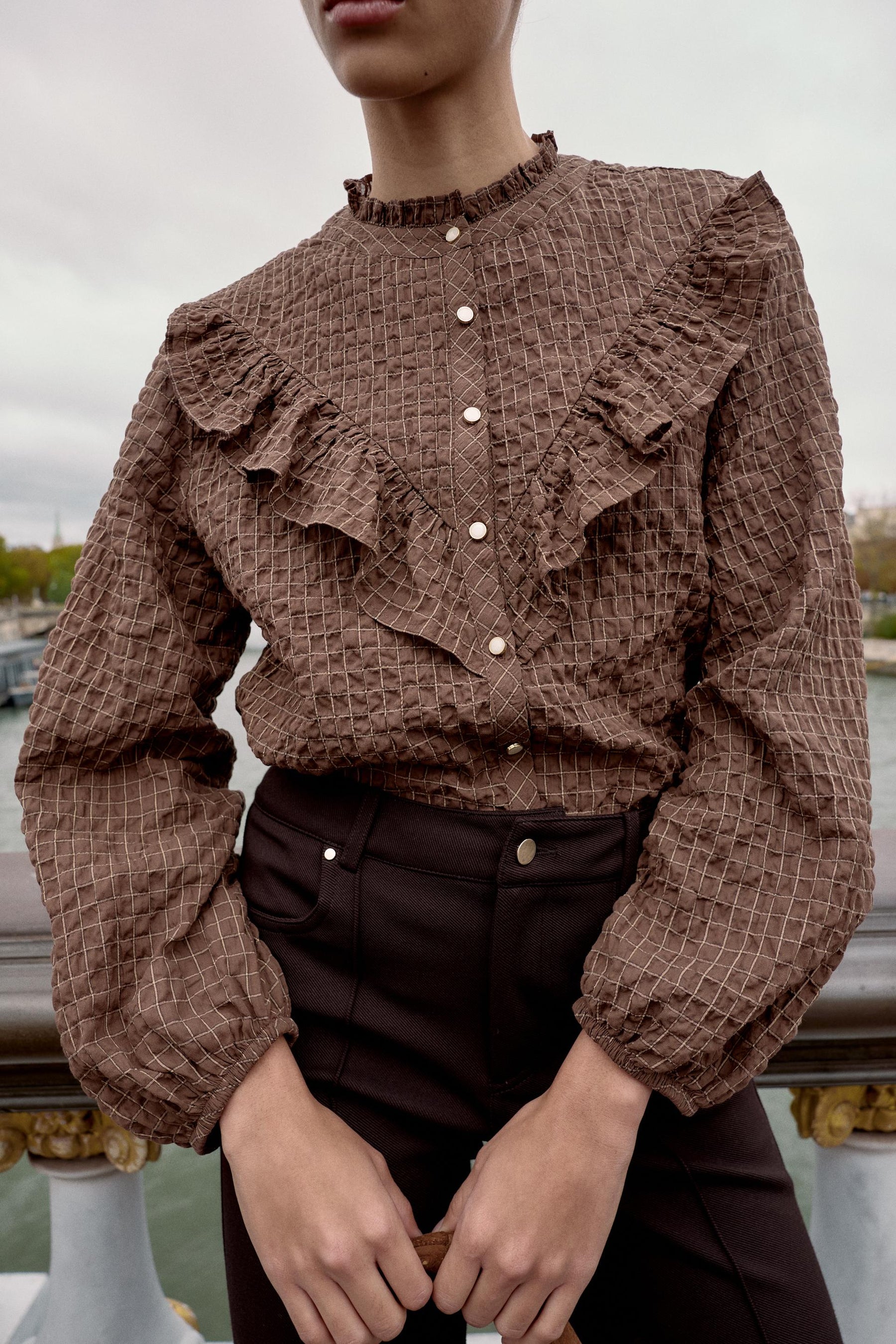 Ruffled Check Blouse