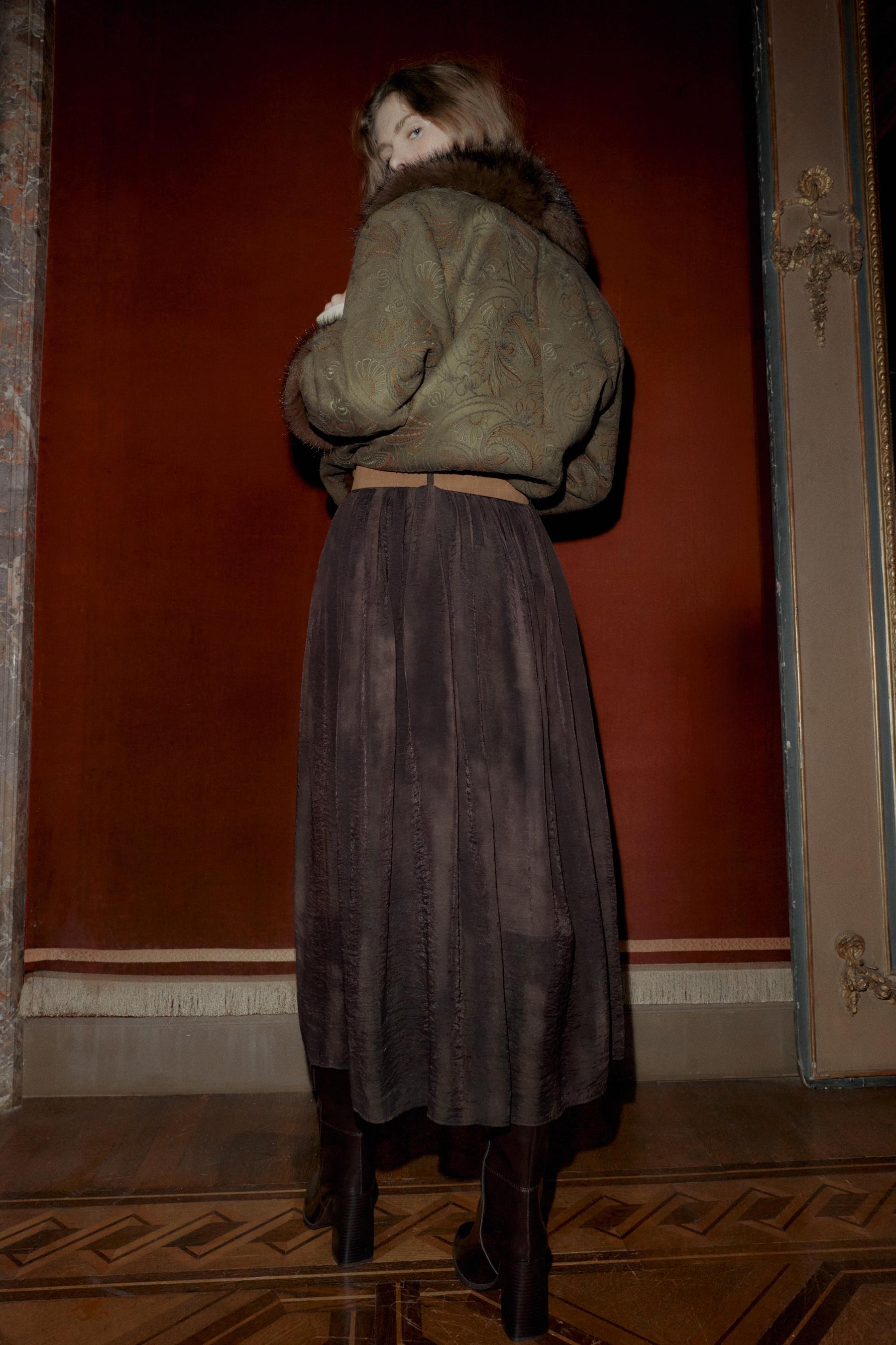 BLURRED PRINT MIDI SKIRT