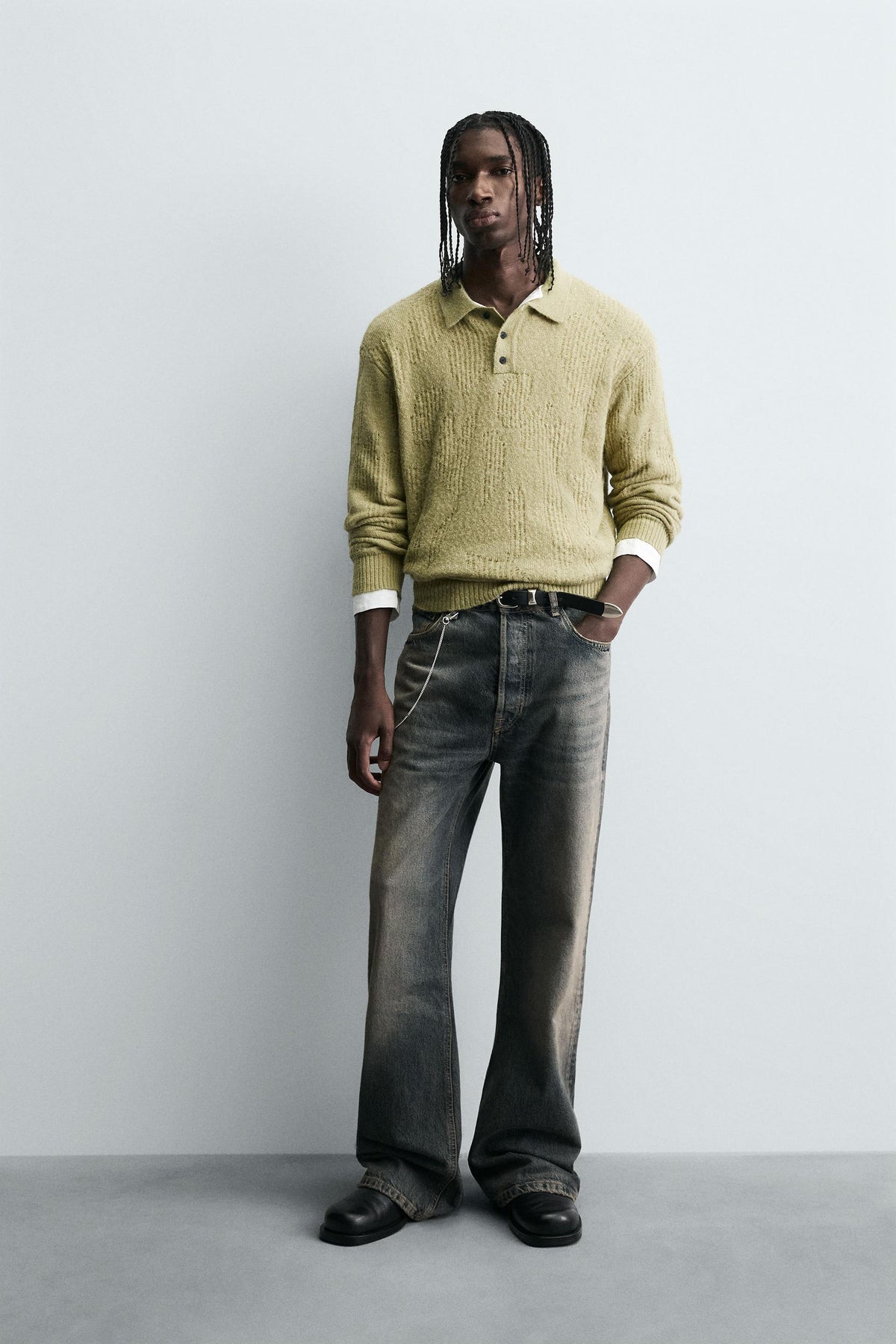 KNIT OPEN-WORK POLO SHIRT - Image 1