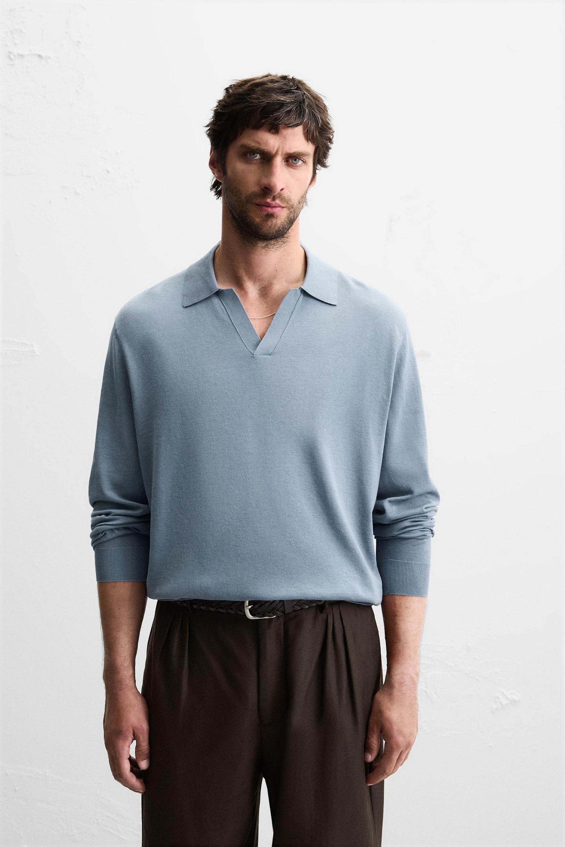 COTTON BLEND KNIT POLO SHIRT - Image 2