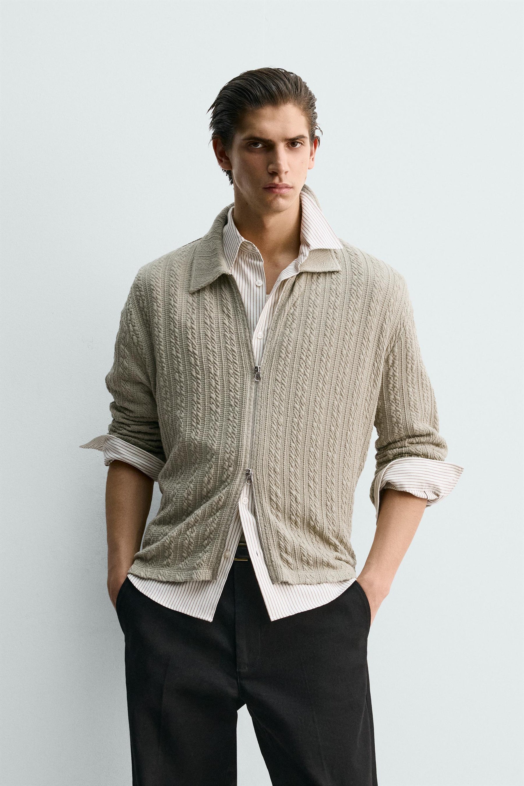 TEXTURED CABLE-KNIT JACKET WITH ZIP - Image 2