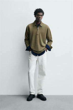 WASHED PIQUÉ TEXTURED POLO SHIRT - Image 1