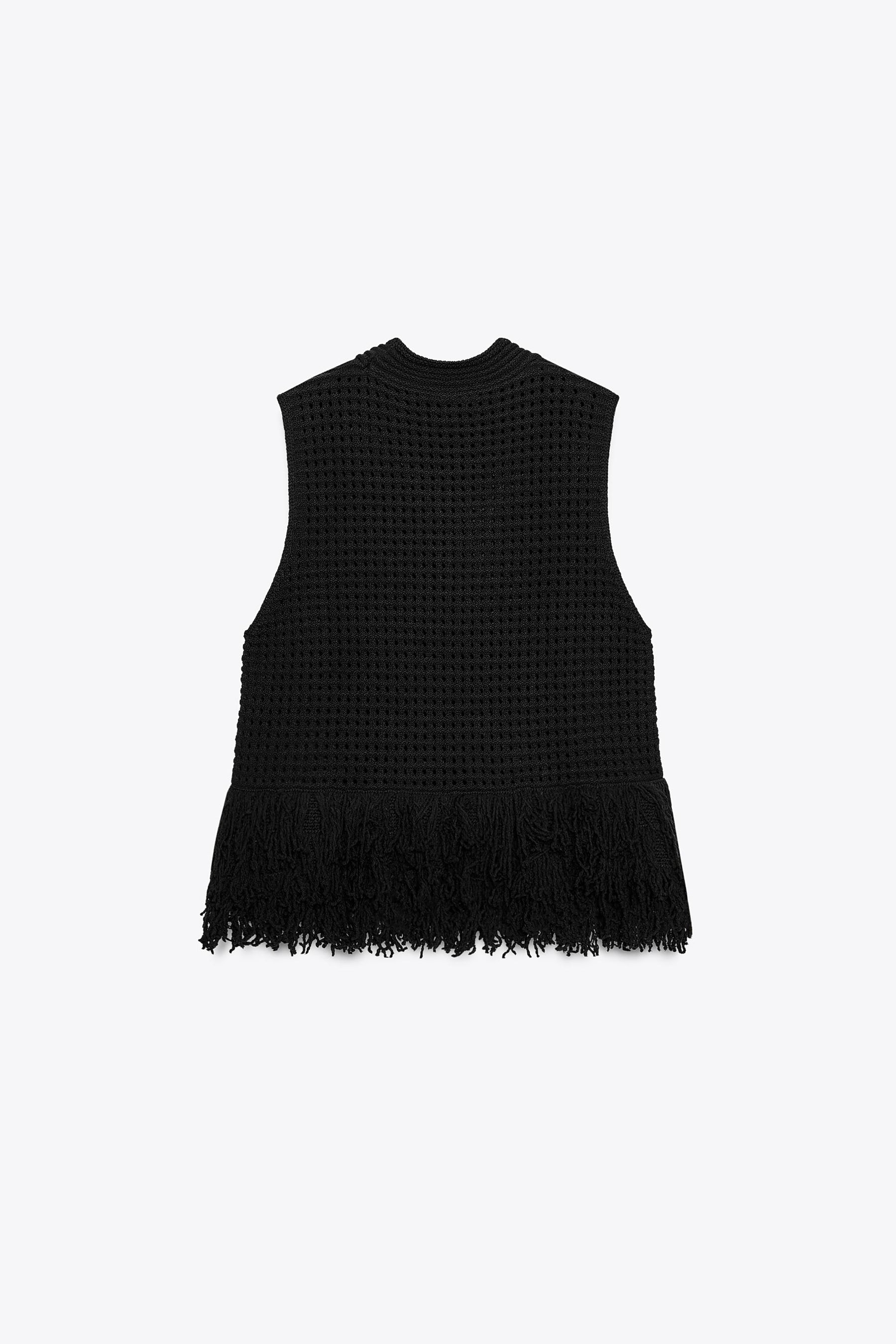 CHECK KNIT TOP WITH FRINGING - Image 4