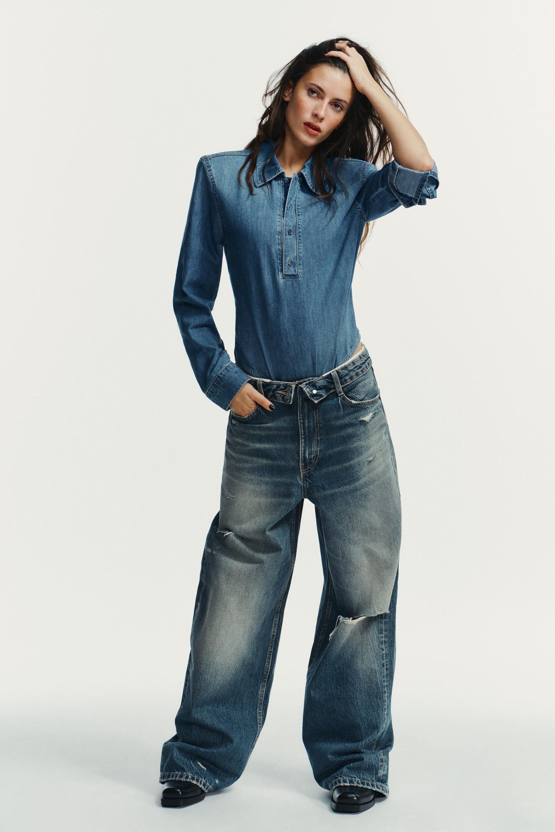 Shirt-style bodysuit with pads