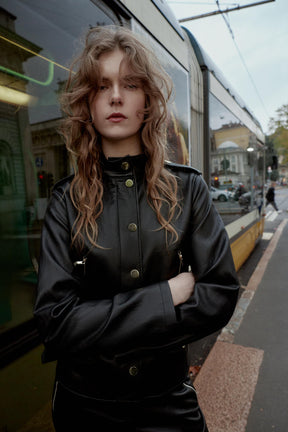 FAUX LEATHER JACKET WITH BELT - Image 4