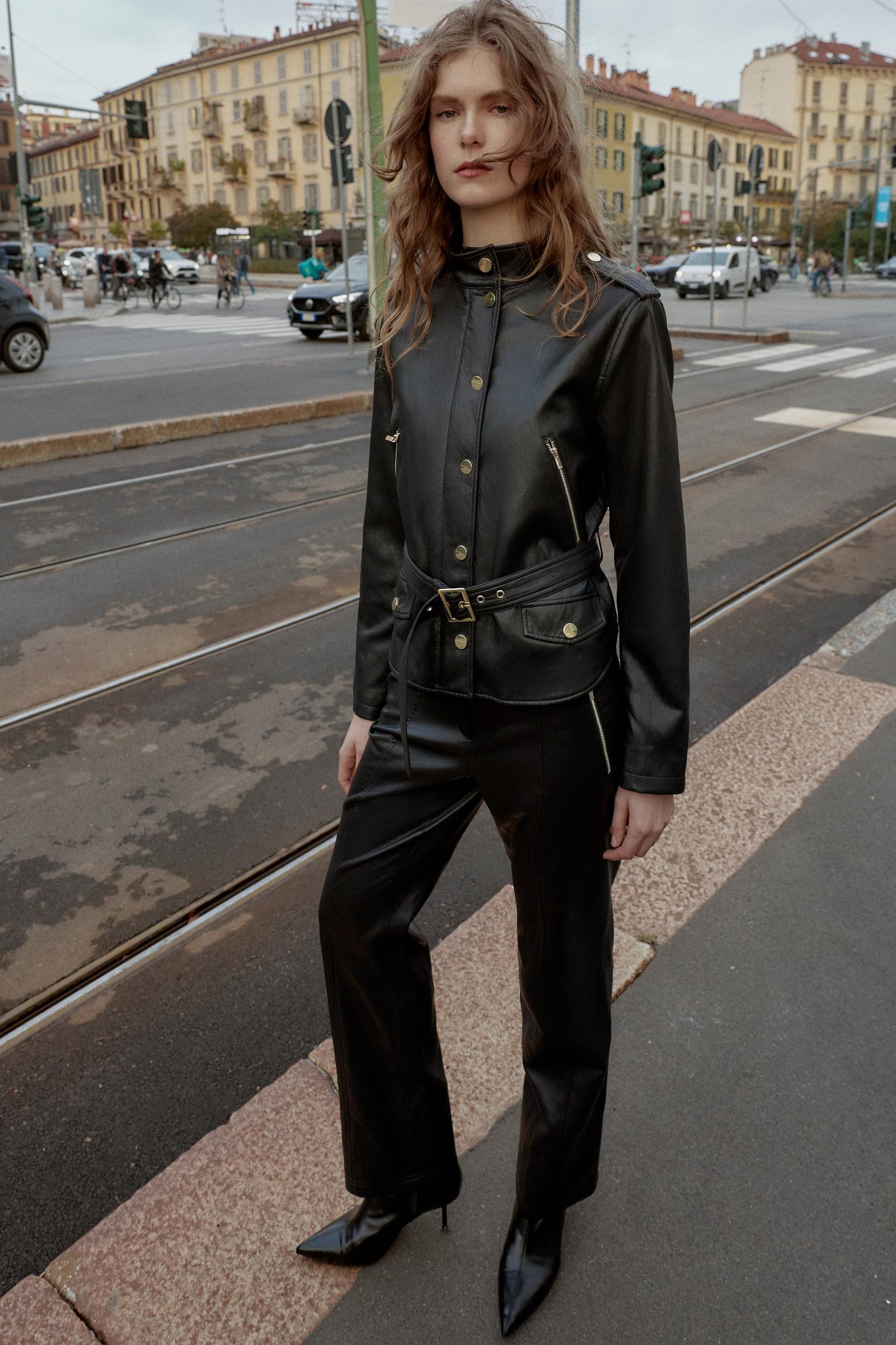 FAUX LEATHER JACKET WITH BELT - Image 1