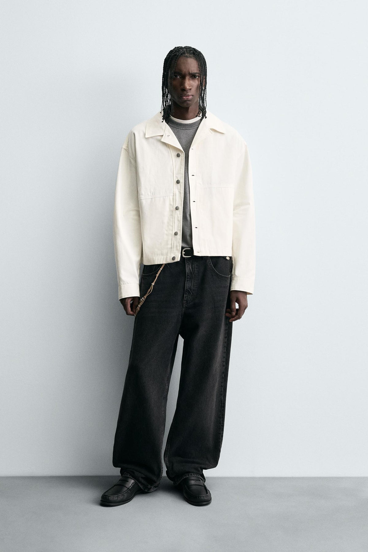 TEXTURED CROPPED FIT OVERSHIRT - Image 1