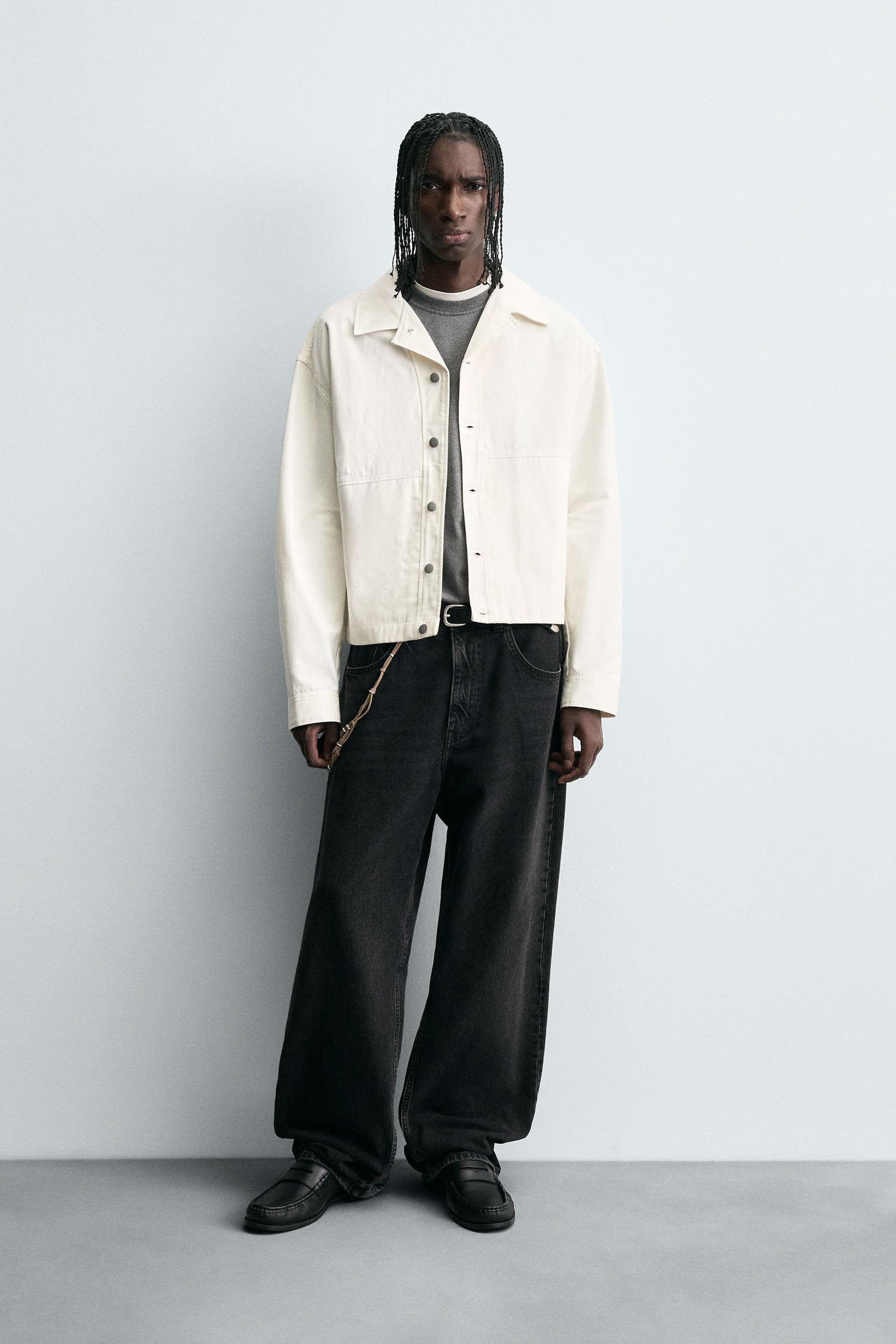 TEXTURED CROPPED FIT OVERSHIRT - Image 1