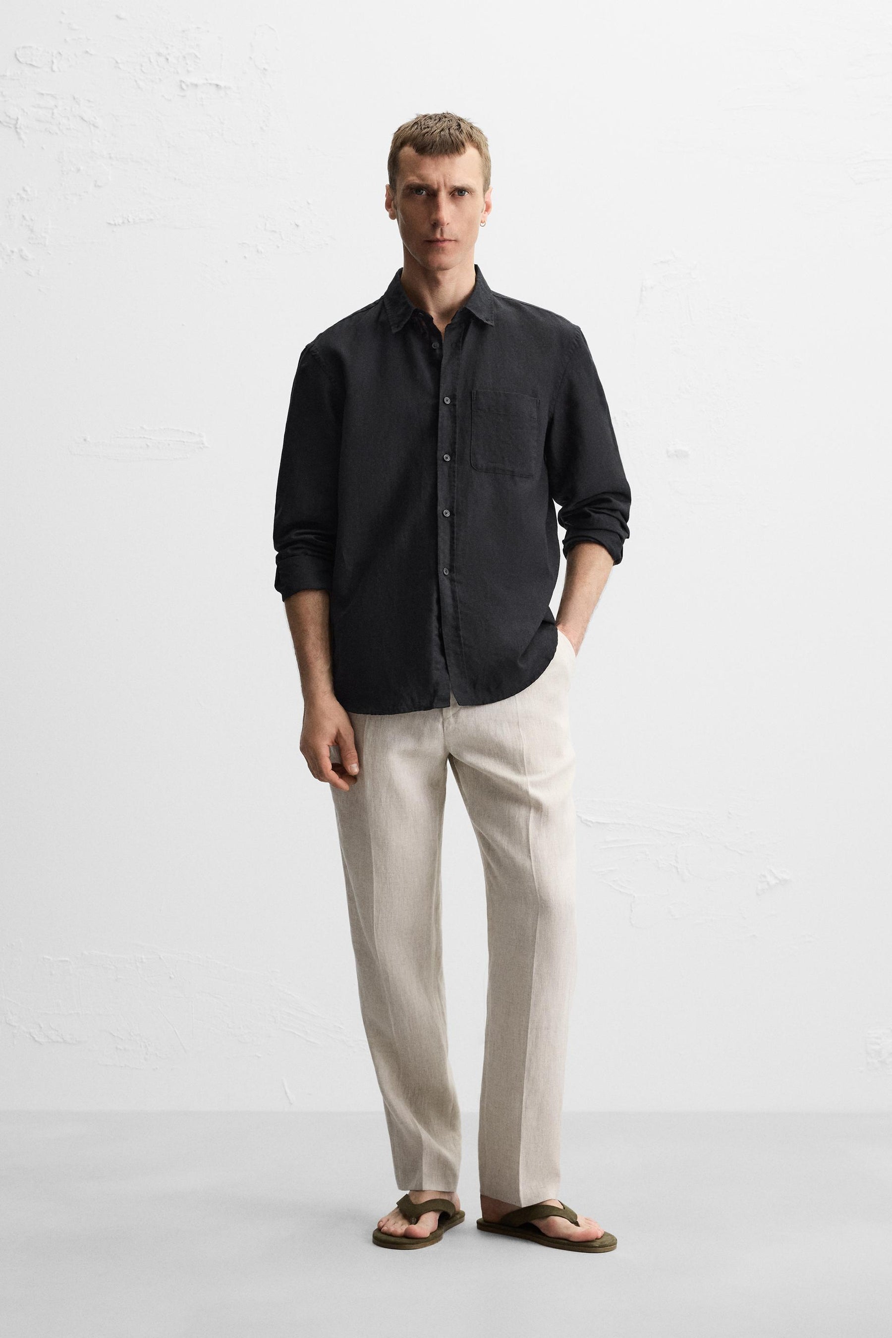 100% LINEN PLEATED TROUSERS - Image 1