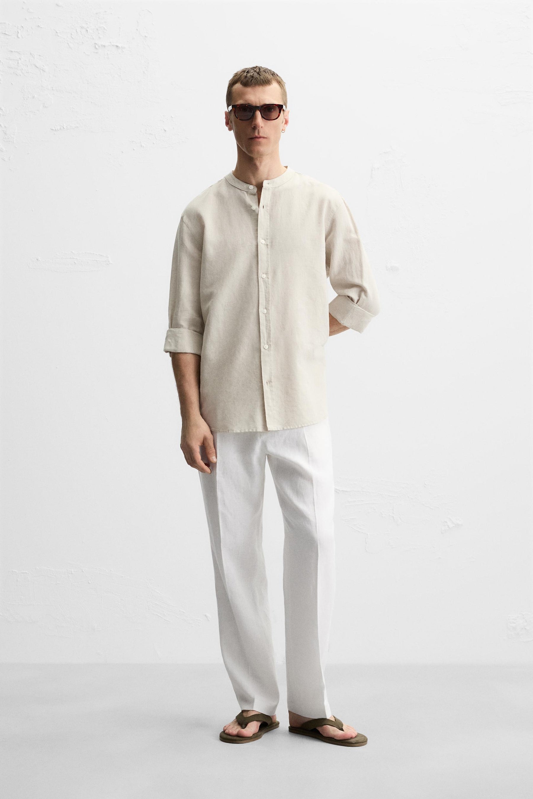 100% LINEN PLEATED TROUSERS - Image 1
