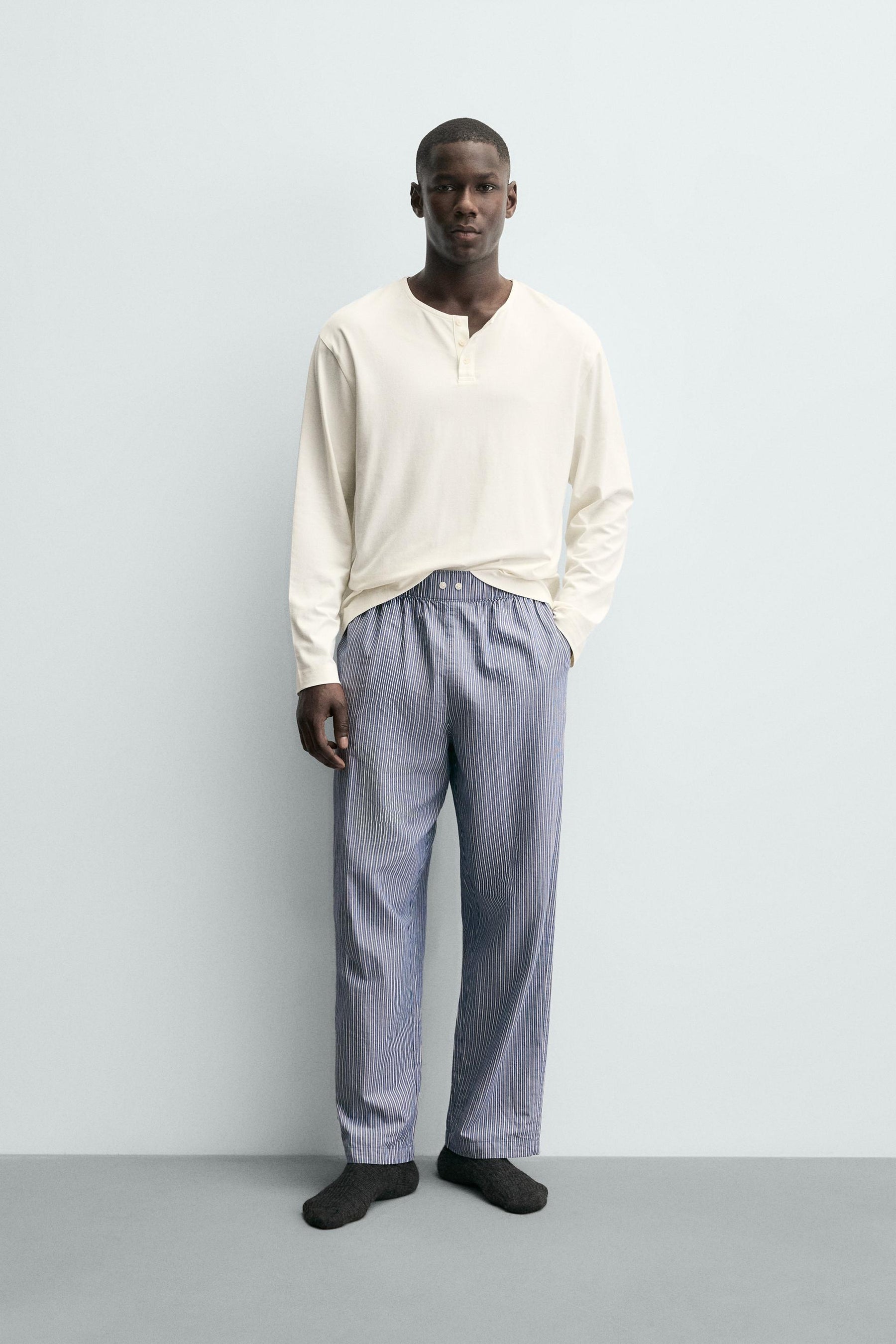 STRIPED COMBINED HENLEY PYJAMA SET - Image 1