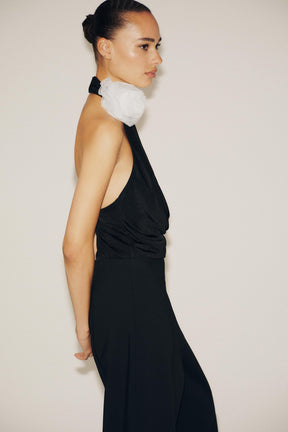 Floral appliqué halter bodysuit