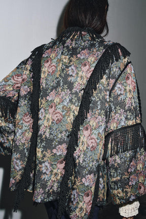FLORAL JACQUARD FRINGED KIMONO - Image 2