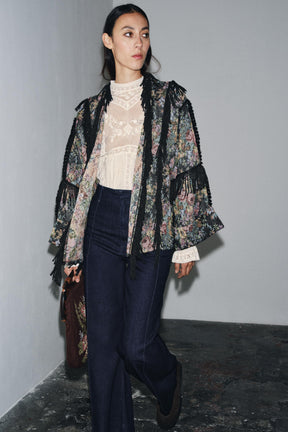 FLORAL JACQUARD FRINGED KIMONO - Image 3