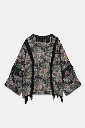 FLORAL JACQUARD FRINGED KIMONO - Image 4