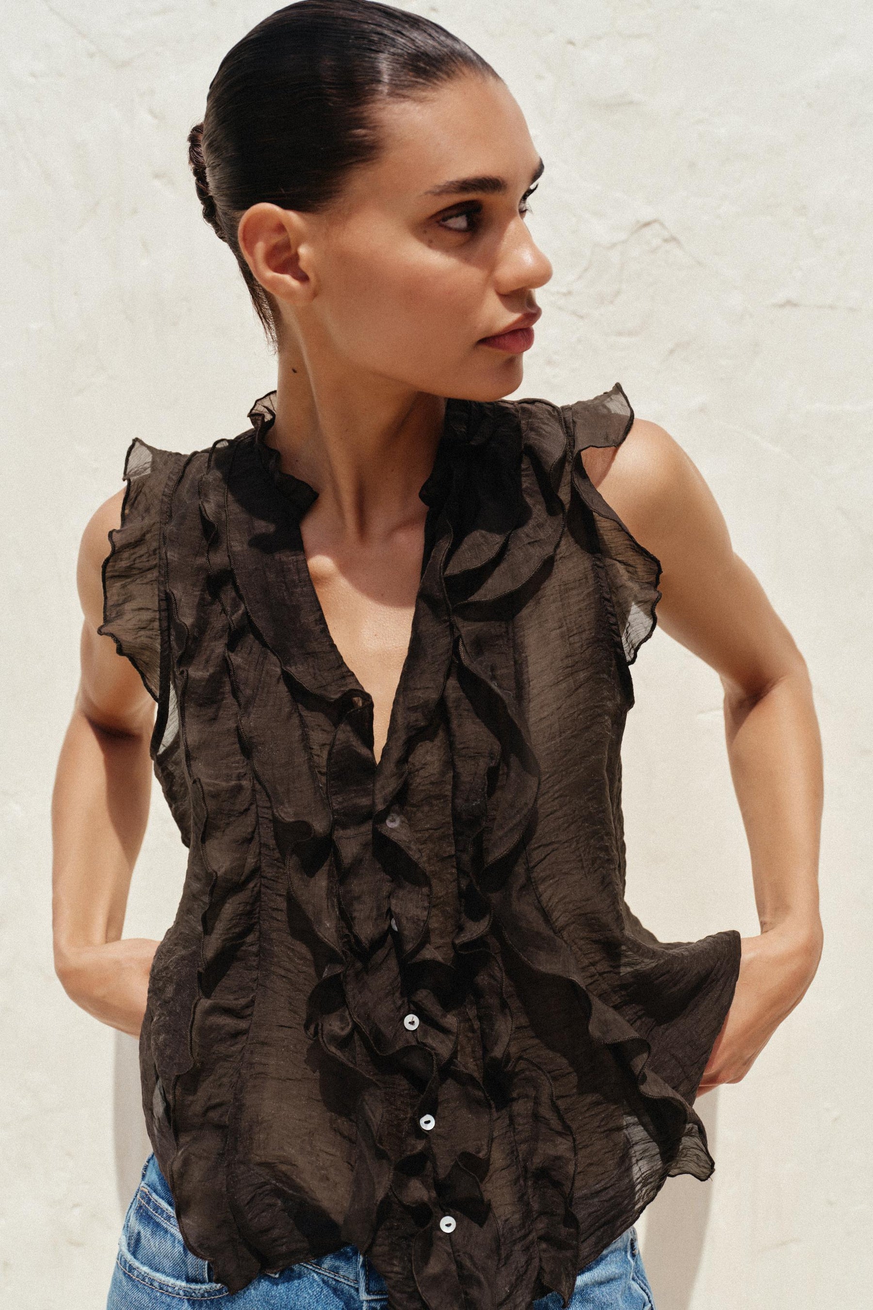 Ruffled Semi-Sheer Top